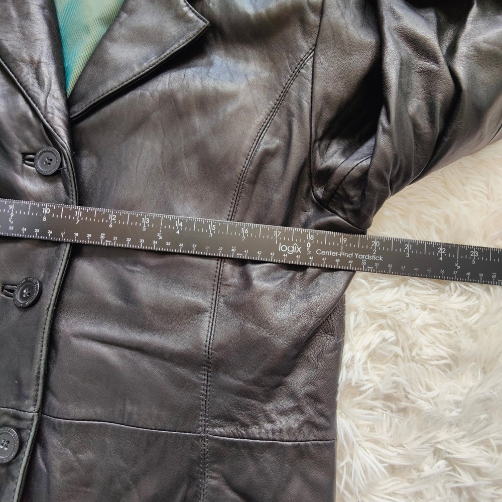Vintage 90s Adler Black Lambskin Leather Jacket Blazer Lined Minimalist Chic Lrg - Picture 7 of 9